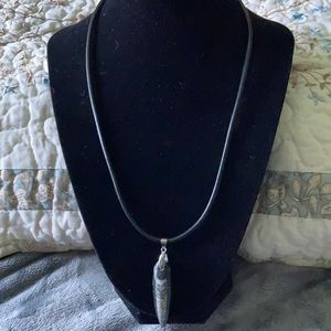 Black Rope Necklace with Feather look Pendant